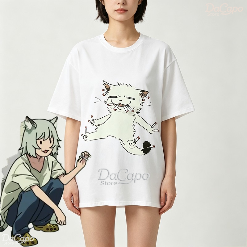 Anime Merchandise T-Shirts - Chainsmoker Cat Yaniko Satou Niedliches Anime-Print